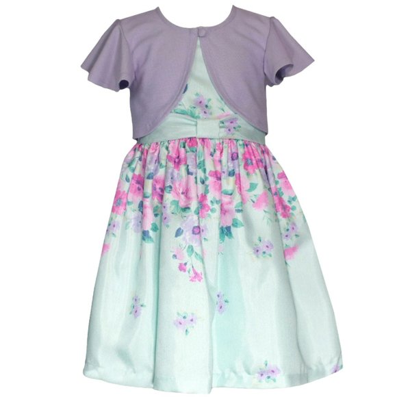 Bonnie Jean Girls 2T-6X Mint Lilac Shantung Cardigan Dress - Picture 1 of 4